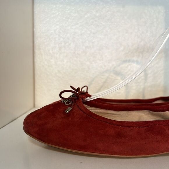 Sam Edelman Felicia Leather Suede Bow Round Toe Burnt Orange Ballet Flat Shoes - Picture 6 of 14
